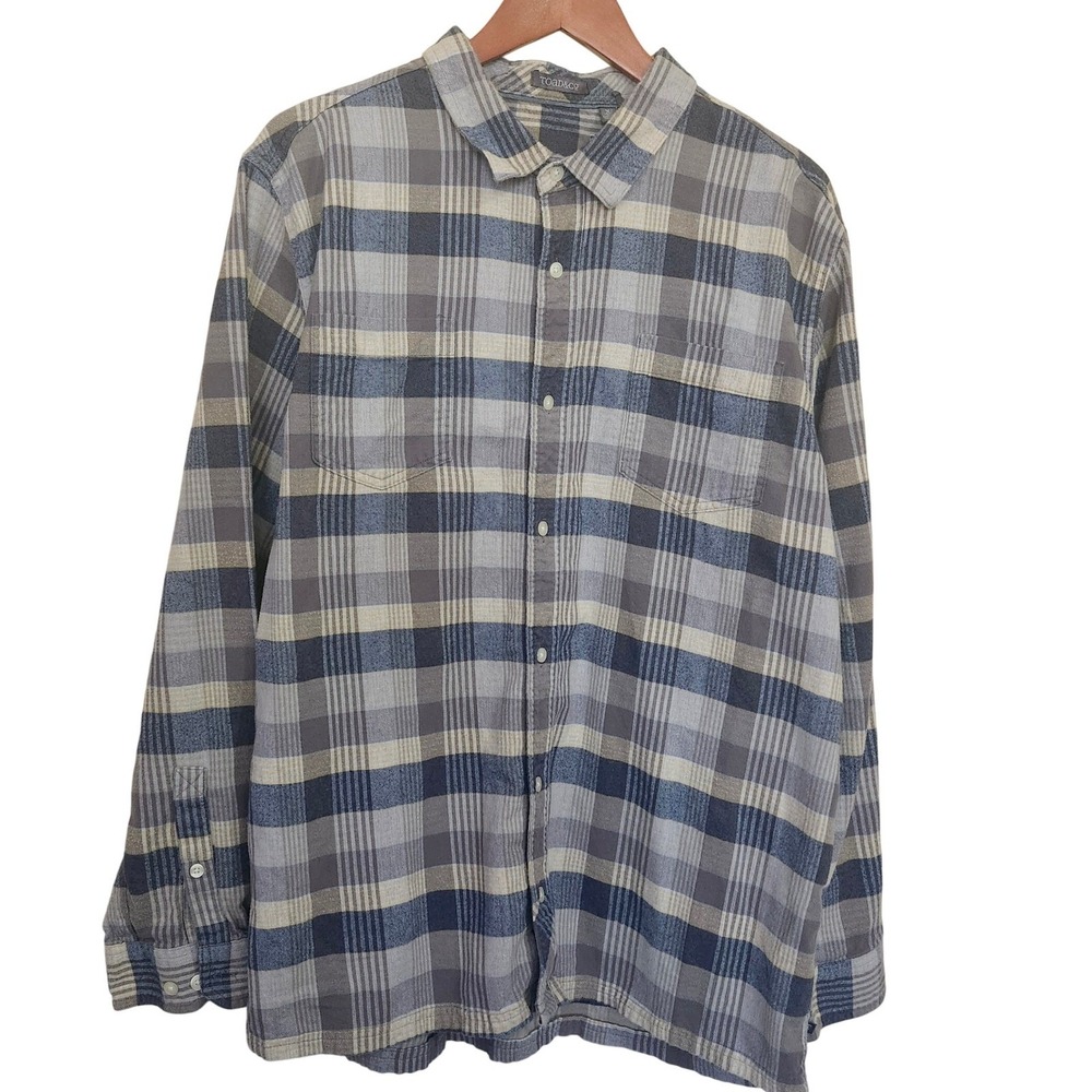 TOAD & CO Mens Plaid Flannel Long Sleeve Button Up Shirt Brown Blue Size XXL